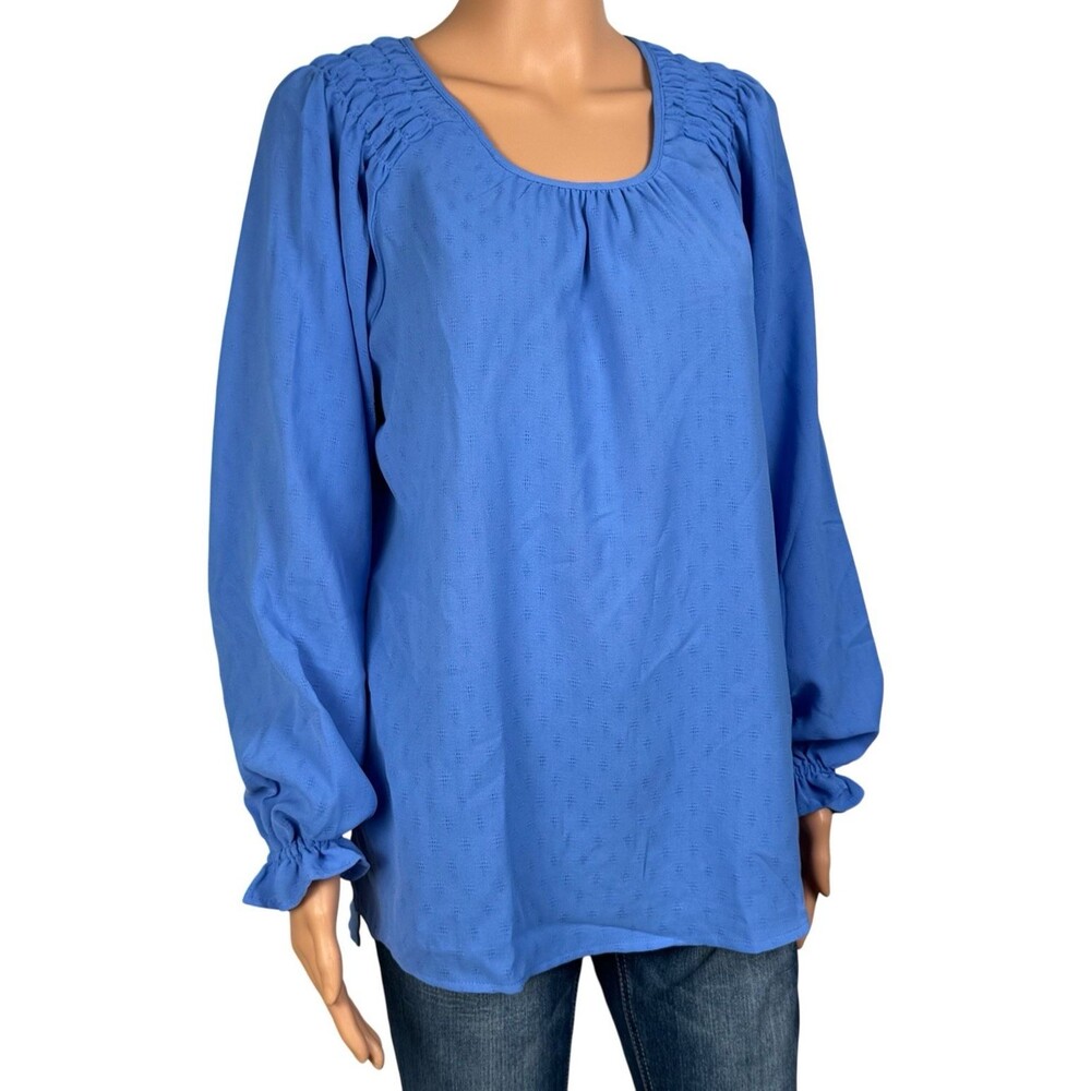 Jessica Simpson Womens Medium Blue Blouse Textured Top Long Sleeves Pullover New